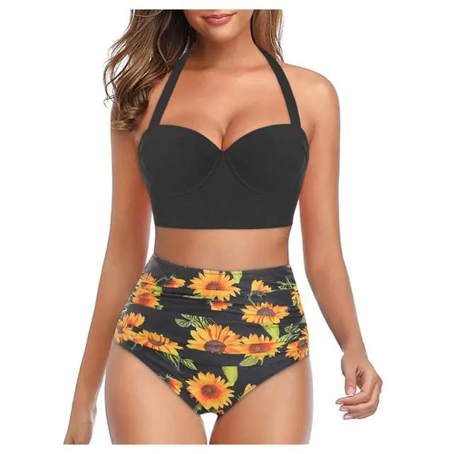 "Flinders" Floral High-Waist Bikini Set