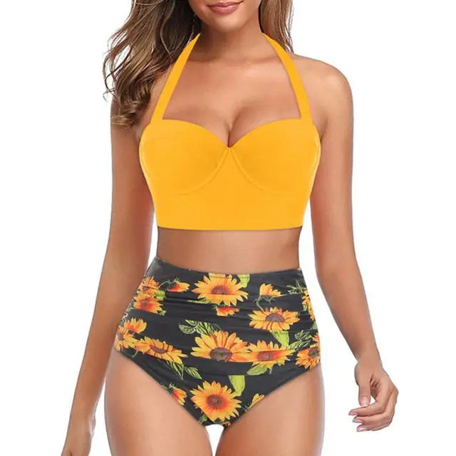 "Flinders" Floral High-Waist Bikini Set