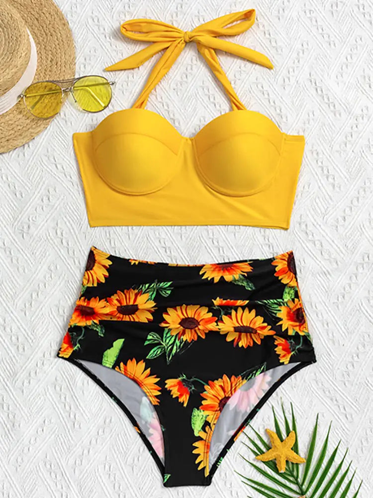 "Flinders" Floral High-Waist Bikini Set